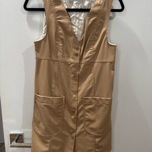 Tan Button-Down Sleeveless Dress